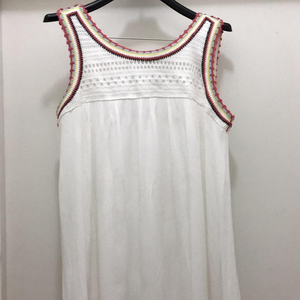 White Sleeveless Maxi Dress with Pink Trim